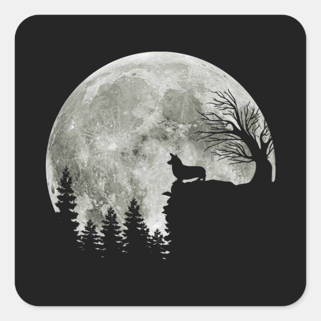Corgi Standing On Mountain Moonlight Halloween Square Sticker (Front)