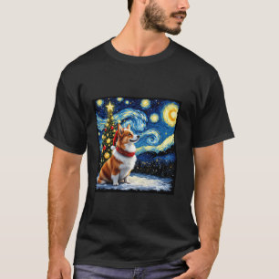 Corgi Starry Night Christmas Van Gogh Dog Santa Ha T-Shirt
