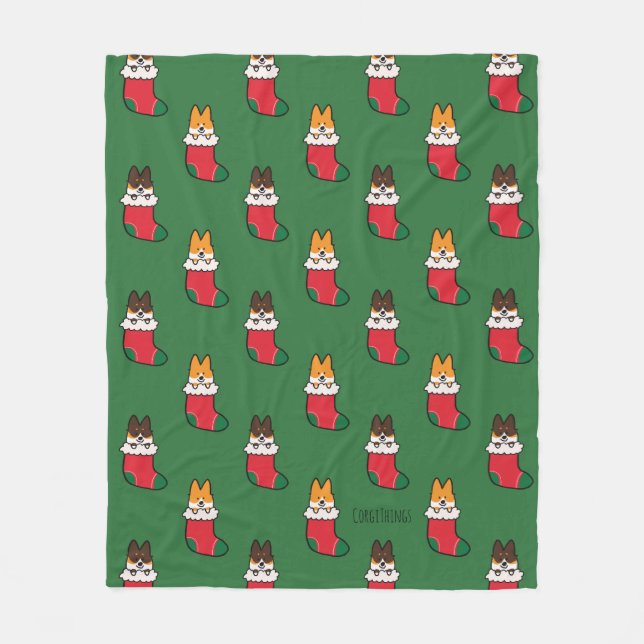 Corgi Stocking Fleece Blanket (Front)