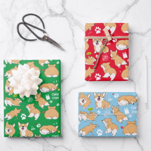Corgi Story Christmas Holiday Wrapping Paper Sheet