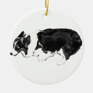Corgi stride in silver tone ceramic tree decoration