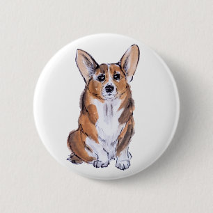 Corgi sumie watercolor painting 6 cm round badge