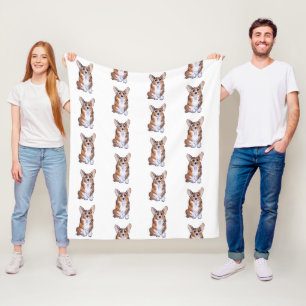 Corgi sumie watercolor painting fleece blanket