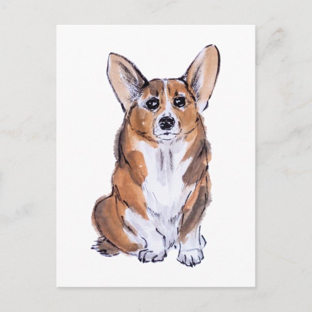 Corgi sumie watercolor painting postcard (Front)