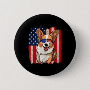 Corgi Sungles American Flag Usa Patriotic 4th Of J 6 Cm Round Badge