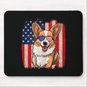 Corgi Sungles American Flag Usa Patriotic 4th Of J Mouse Mat