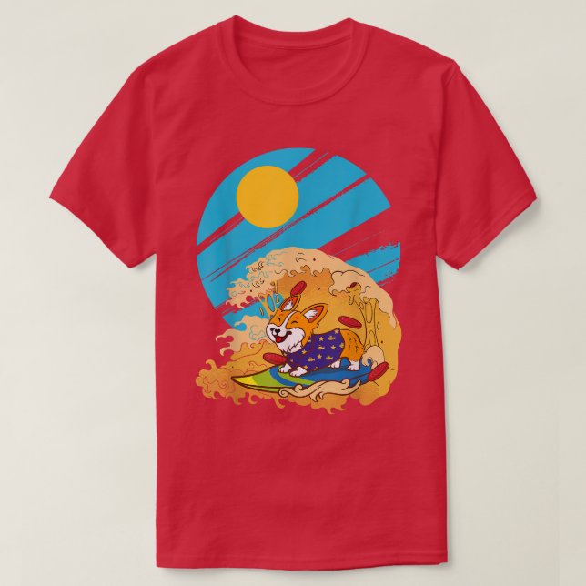 Corgi Surfing Big Wave Pizza Surfboard Dog Lover H T-Shirt (Design Front)
