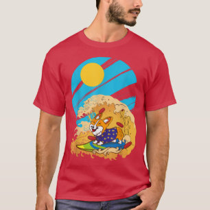 Corgi Surfing Big Wave Pizza Surfboard Dog Lover H T-Shirt