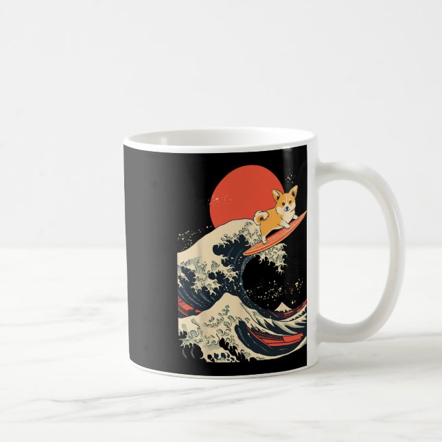 Corgi Surfing Japanese Wave _1  Coffee Mug (Right)