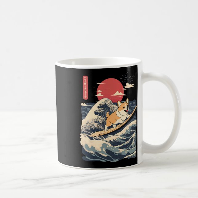 Corgi Surfing Japanese Wave _2  Coffee Mug (Right)