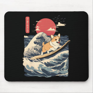 Corgi Surfing Japanese Wave _2 Mouse Mat