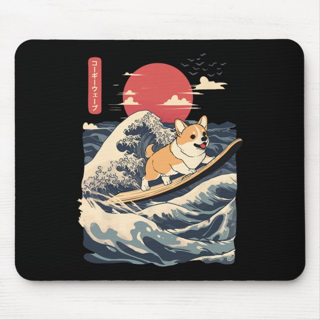 Corgi Surfing Japanese Wave _2  Mouse Mat (Front)
