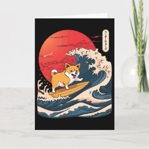 Corgi Surfing Japanese Wave _4 Card