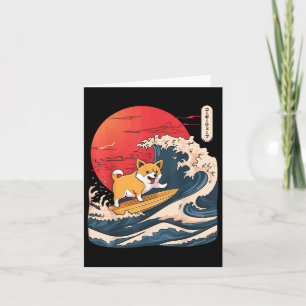 Corgi Surfing Japanese Wave Card