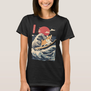 Corgi Surfing Japanese Wave  T-Shirt