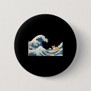 Corgi Surfing On Great Wave Vintage Ocean  6 Cm Round Badge