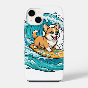 Corgi Surfing Wave Beach Dog Summer Sticker Art iPhone 14 Case