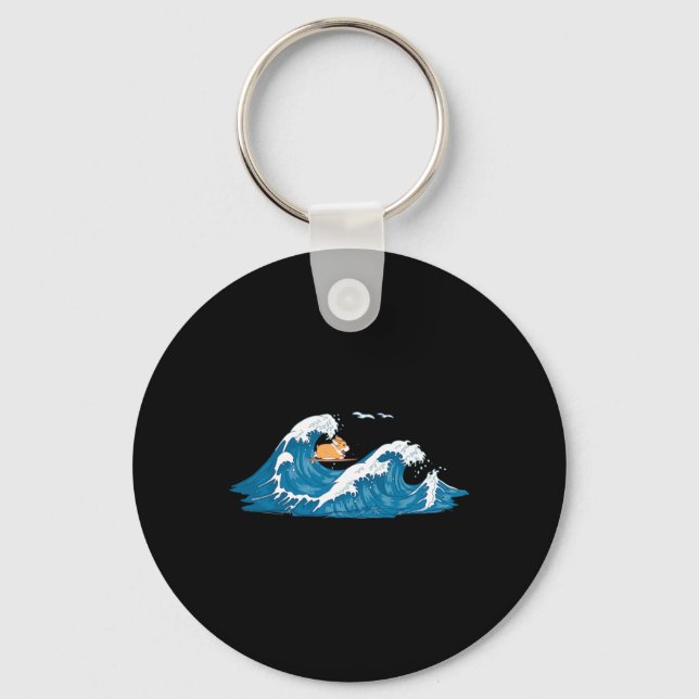 Corgi Surfing Wave Welsh Dog Puppy  Key Ring (Front)