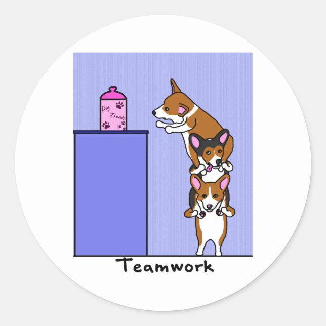 Corgi Teamwork Classic Round Sticker (Front)