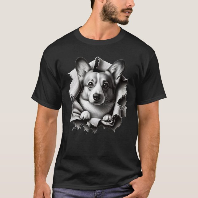 Corgi Tearing Out Ripping Through Clothes Corgi T-Shirt (Front)