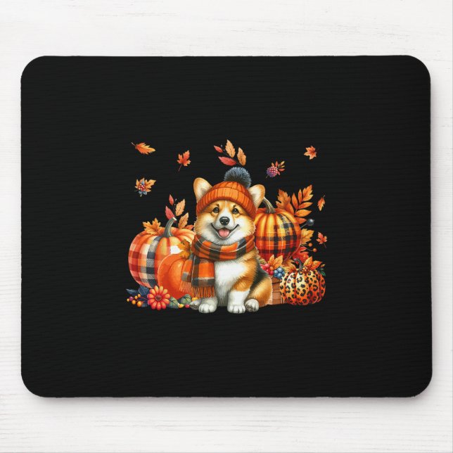 Corgi Thanksgiving Leopard Pumpkins Fall Leaves Lo Mouse Mat (Front)