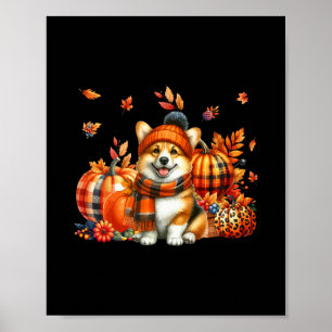 Corgi Thanksgiving Leopard Pumpkins Fall Leaves Lo Poster
