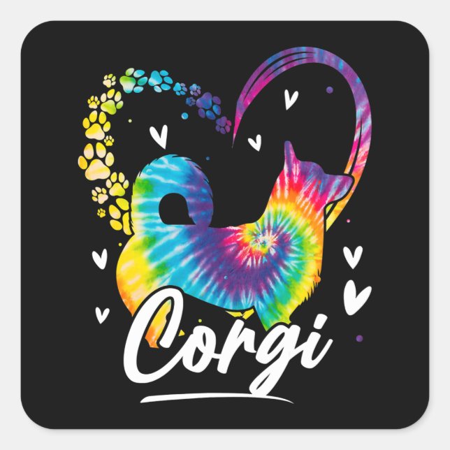 Corgi Tie Dye Rainbow Dog Lover Gift Square Sticker (Front)