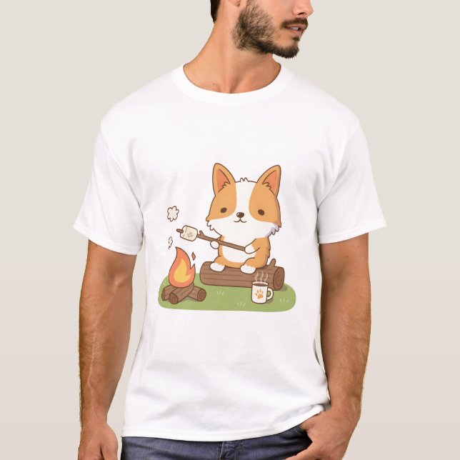 Corgi Toasting Marshmallow At Campfire  T-Shirt (Front)