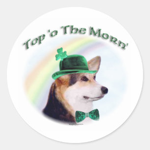 Corgi Top of the Morn'; Corgi St. Patrick's day Classic Round Sticker