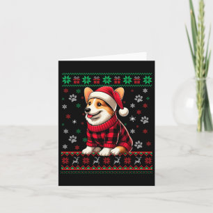 Corgi Ugly Christmas Funny Santa Hat Buffalo Plaid Card