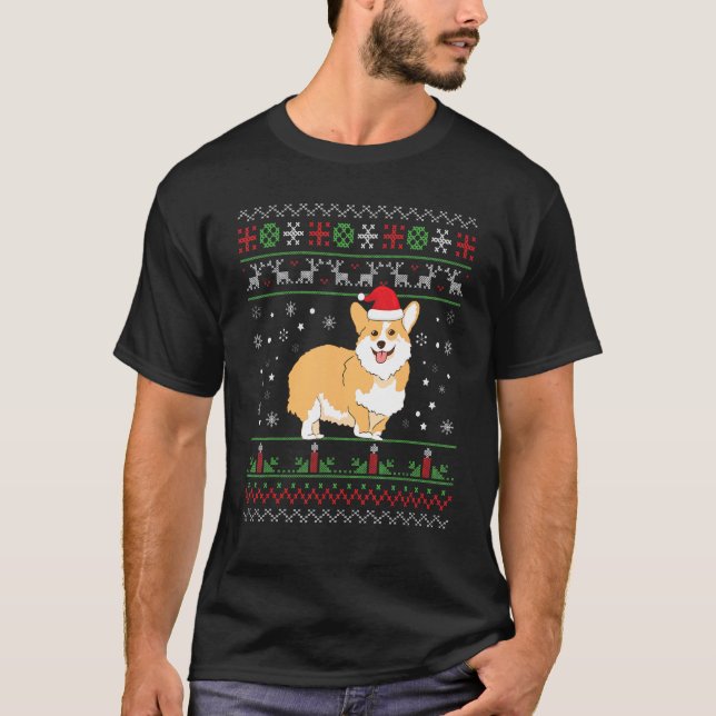 Corgi Ugly Christmas Pajama Tree Lights Xmas Corgm T-Shirt (Front)