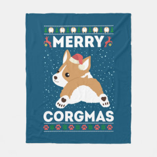 Corgi Ugly Christmas Sweater Style Merry Corgmas Fleece Blanket