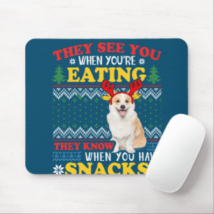 Corgi Ugly Christmas They See You're Eating Xmas Mouse Mat