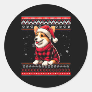 Corgi Ugly Funny Santa Hat Buffalo Plaid Christmas Classic Round Sticker
