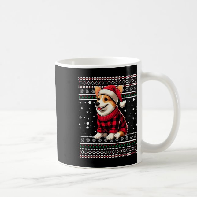 Corgi Ugly Funny Santa Hat Buffalo Plaid Christmas Coffee Mug (Right)