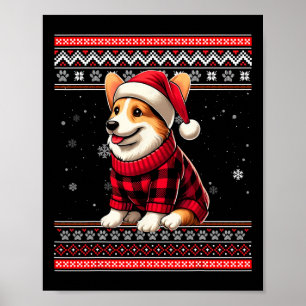 Corgi Ugly Funny Santa Hat Buffalo Plaid Christmas Poster