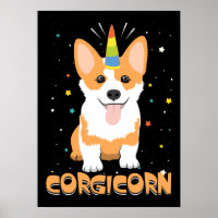 Corgi Unicorn Corgicorn Cute Dog Cartoon Poster