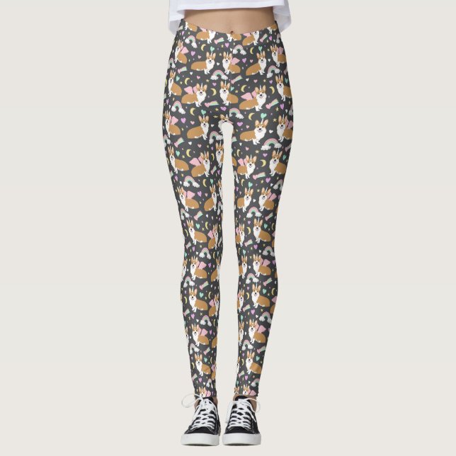 Corgi Unicorn Pastel Leggings - grey (Front)