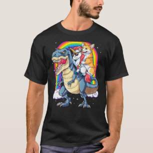 Corgi Unicorn Riding Dinosaur Rex Men Women Rainbo T-Shirt