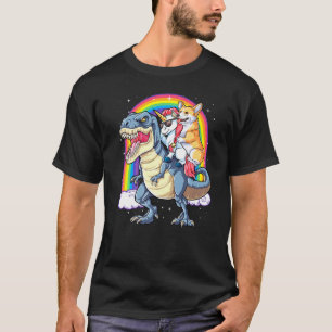 Corgi Unicorn Riding Dinosaur T Rex Boys Girls Rai T-Shirt