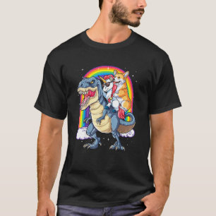Corgi Unicorn Riding Dinosaur T Rex Men Women Rain T-Shirt