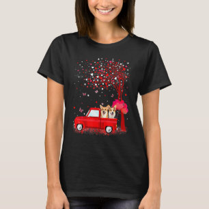 Corgi Valentine's Day Dogs Red Truck Hearts T-Shirt