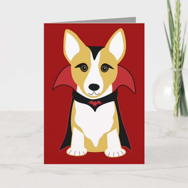 Corgi Vampire Customisable Halloween Card (Front)