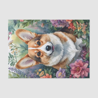 Corgi Watercolor Floral Art Tissue Paper