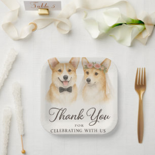 Corgi Watercolor Wedding Thank you Paper Plate