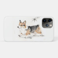 Corgi Watercolor – Whimsical Japanese Ink Dog Art