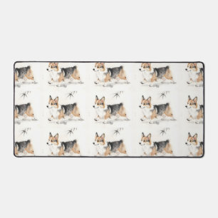 Corgi Watercolor – Whimsical Japanese Ink Dog Art Desk Mat