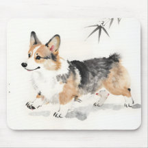Corgi Watercolor – Whimsical Japanese Ink Dog Art