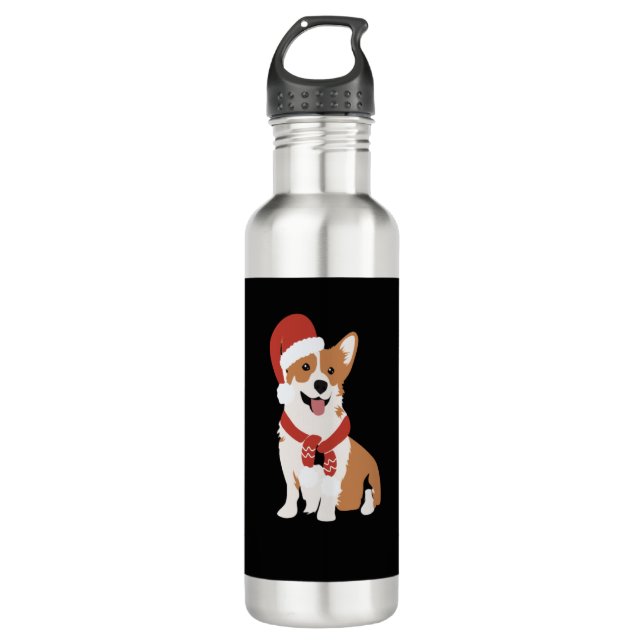 Corgi wearing a santa hat   710 ml water bottle (Front)