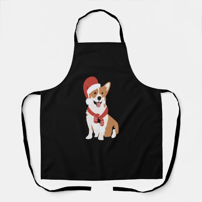 Corgi wearing a santa hat   apron (Front)